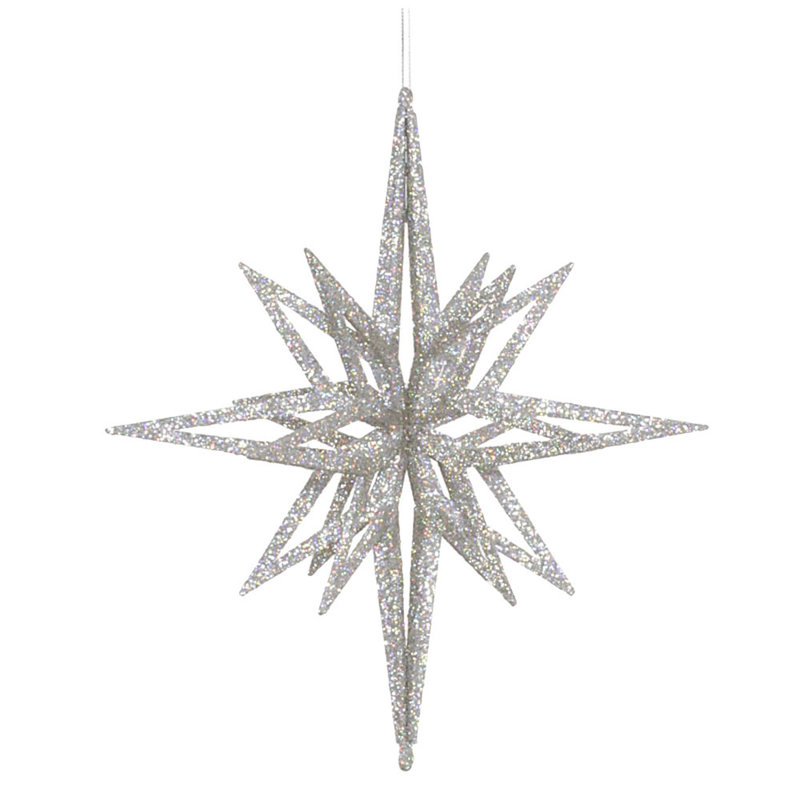 Ornement en forme d'étoile scintillante 3D, H 12 po x l 10 po x P 10 po, Argent