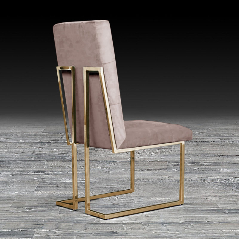 19'' H Velvet Upholstered Side Chair, Taupe, Golden