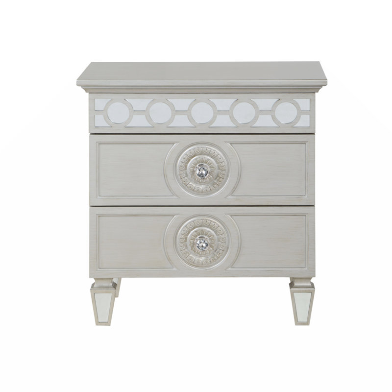 Table de chevet Varian, finition argent et miroir