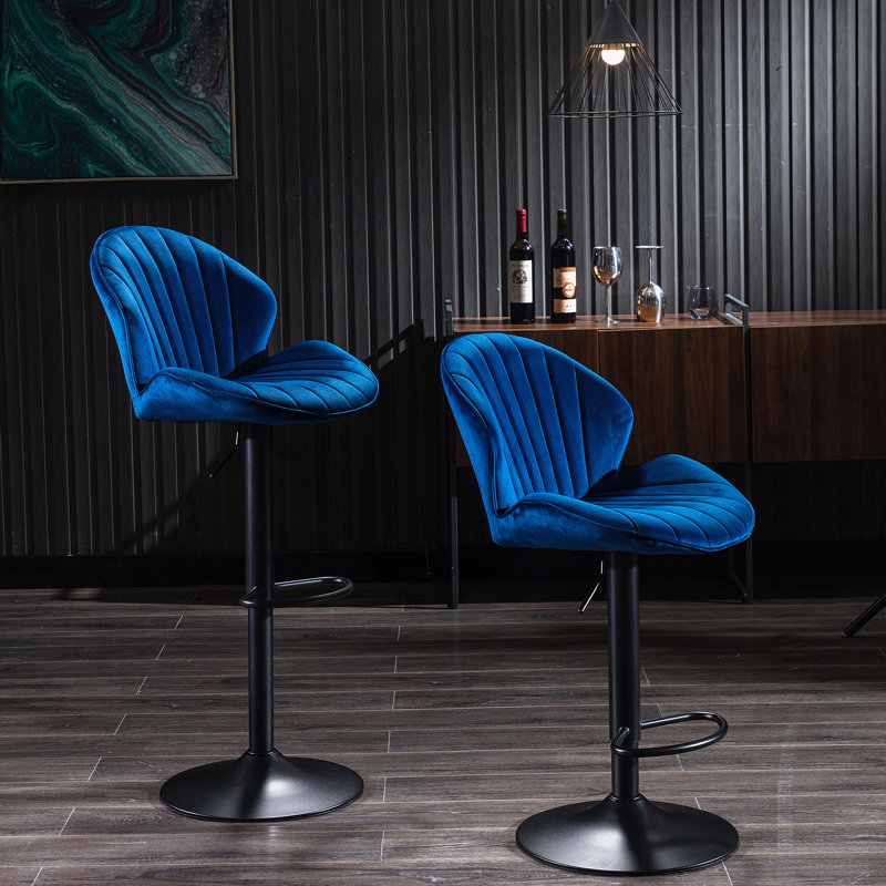 Ensemble de 2 tabourets de bar réglables avec dossier et repose-pieds, Bleu
