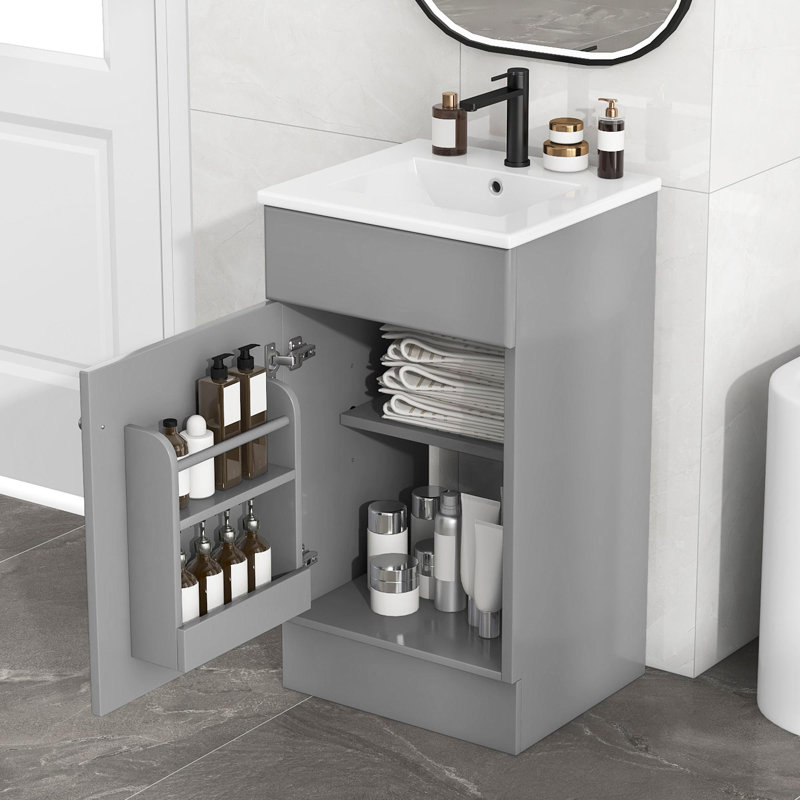 18"Freestanding Bathroom Vanity with Ceramic Sink, Grey, Silver