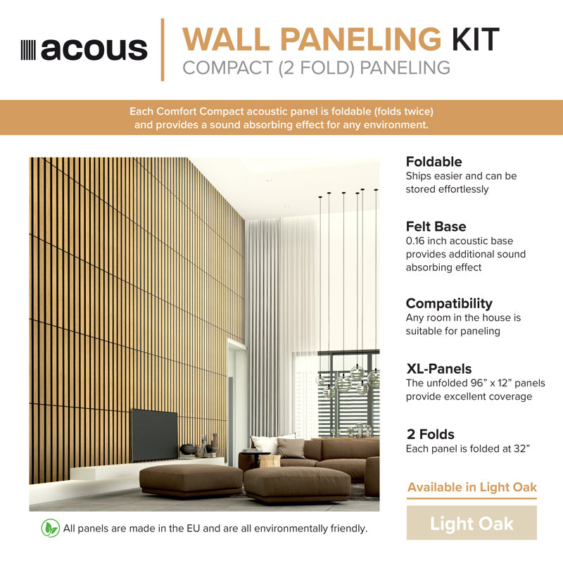 Foldable Light Oak 12'' x 96'' Wall Panels with Horizontal Slats