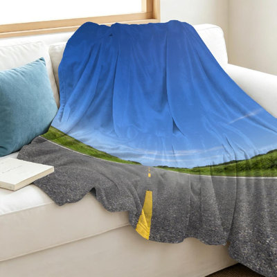 Blue Ultra Soft Flannel Fleece Throw Blanket,Road Sky Single-Sided Print