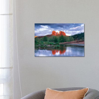 Cathedral Rock Reflected In Oak Creek At Red Rock Crossing With Gathering Rain Clouds, Red Rock State Park Near Sedona, Arizona by Tim Fitzharris - Wrapped Canvas Print