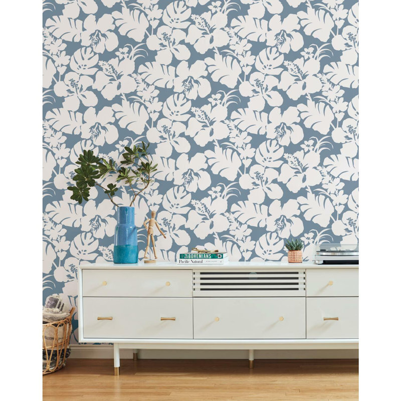 Rouleau de papier peint Hibiscus Arboretum L 33 pi x l 20,5 po, Bleu