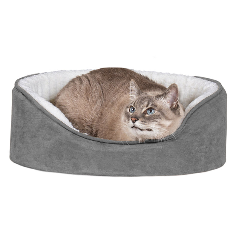 Faux Sherpa & Suede Oval Dog Bed, Small (19" W x 15" D x 5.5" H), Gray