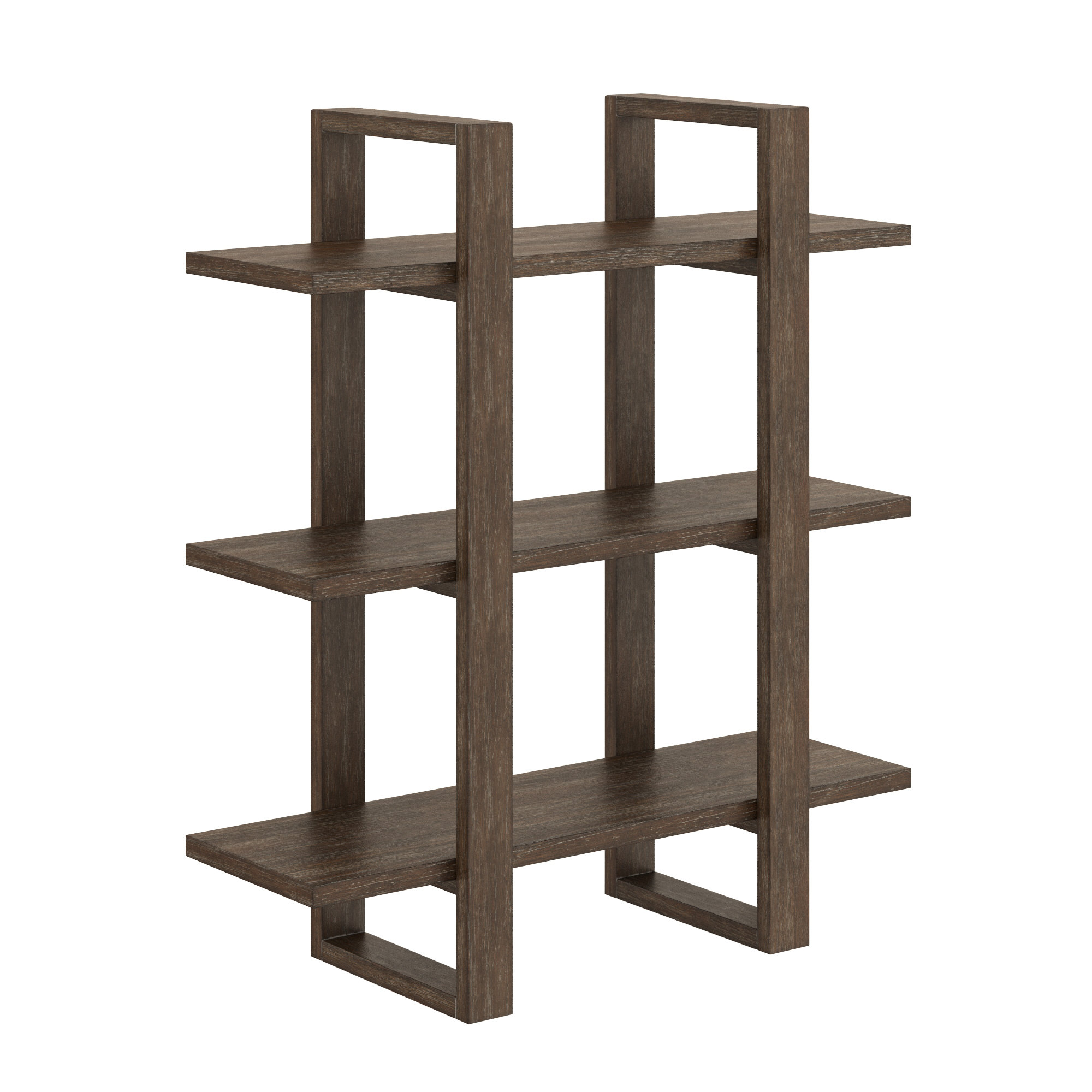 Solid Wood Floating Shelf with Adjustable Shelves, Wire Brushed Dark Brown