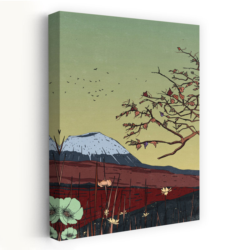 Contemporary Art Minimalist Peaceful Retro Bird Autumn Landscape Wall Art - Wrapped Canvas Print, 152.4 cm H x 101.6 cm W