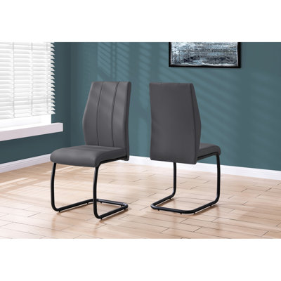 2Pcs Upholstered Dining Chairs, Grey Leather-Like Cover, Black Metal Support, 39" Height, For Stylish Beat Side Chairs Kitchen, Leather Look, Base, Charming Experience