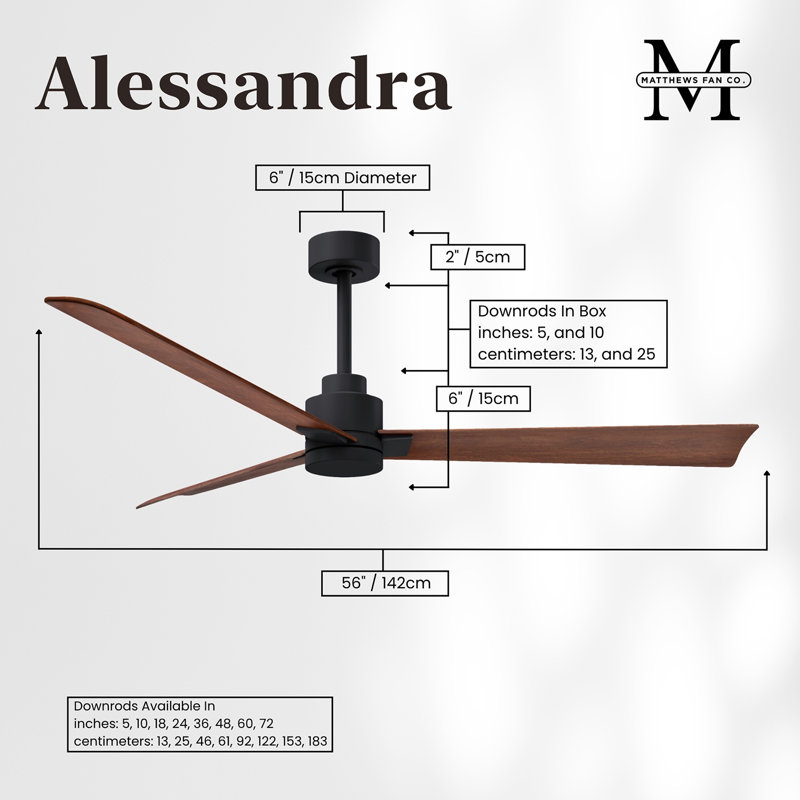 Alessandra Outdoor Downrod Ceiling Fan, Walnut, Matte Black