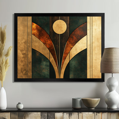 Geometric Walnut Essential Forms V - Abstract Art Deco Large Wall Art
