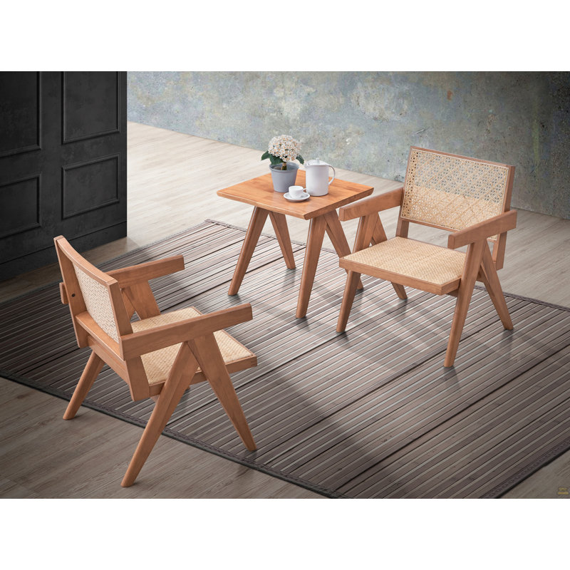 Ensemble de 3 chaises d'appoint en bois massif et table de bout assortie pour le salon ou le balcon