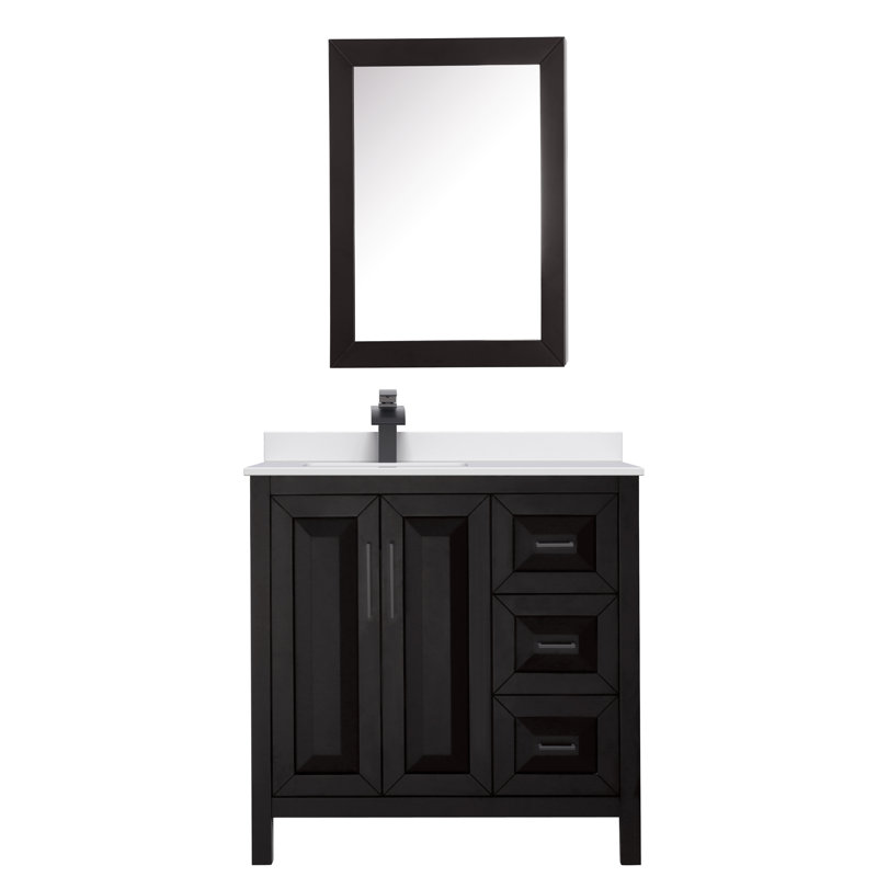 Daria 36'' W Single Vanity, White Cultured Marble, Matte Black, White