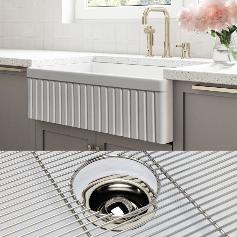 Luxury Solid Fireclay Farmhouse Sink, Polished Nickel Accessories