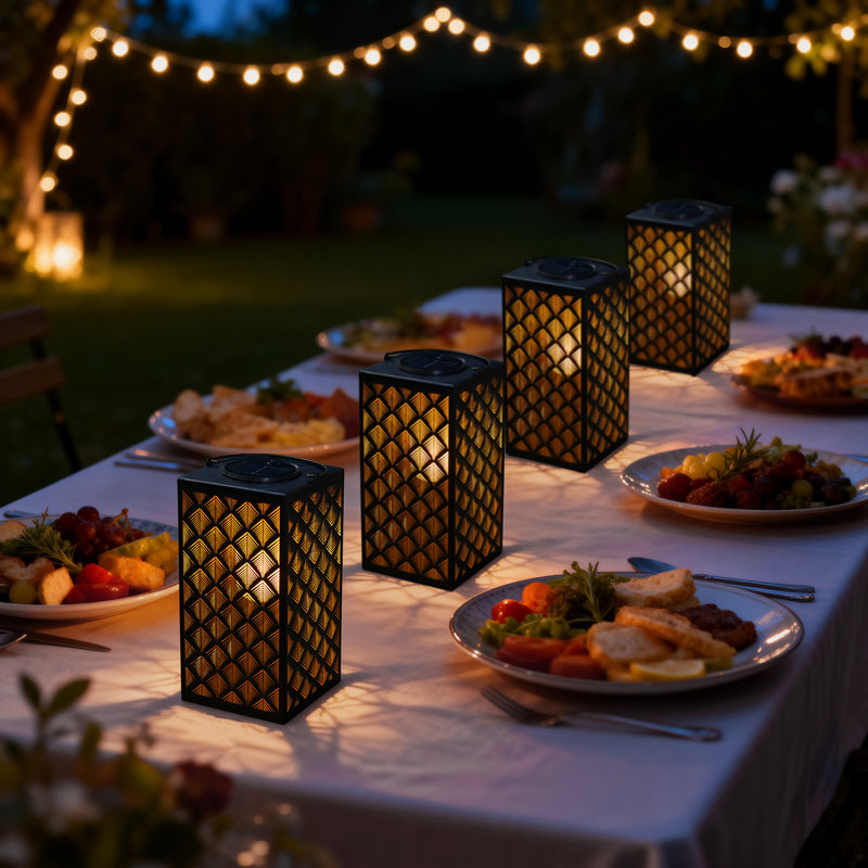 11"H Black Solar Powered Hanging Lantern with LED Light