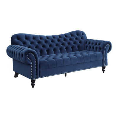 Hasley 83"" Velvet Rolled Arm Sofa with Reversible Cushions -  Rosdorf Park, 2082C88184DA452BB564F7EAC8D39F95