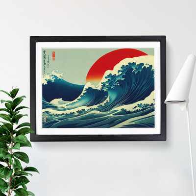 Japanese Wave Red Sun 1 Piece Single Picture Frame Wall Art
