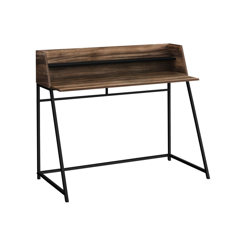 Bureau d'ordinateur moderne avec tablettes de rangement pour bureau personnel, l 48 po, stratifié brun et métal noir, modèle de bureau de style contemporain,