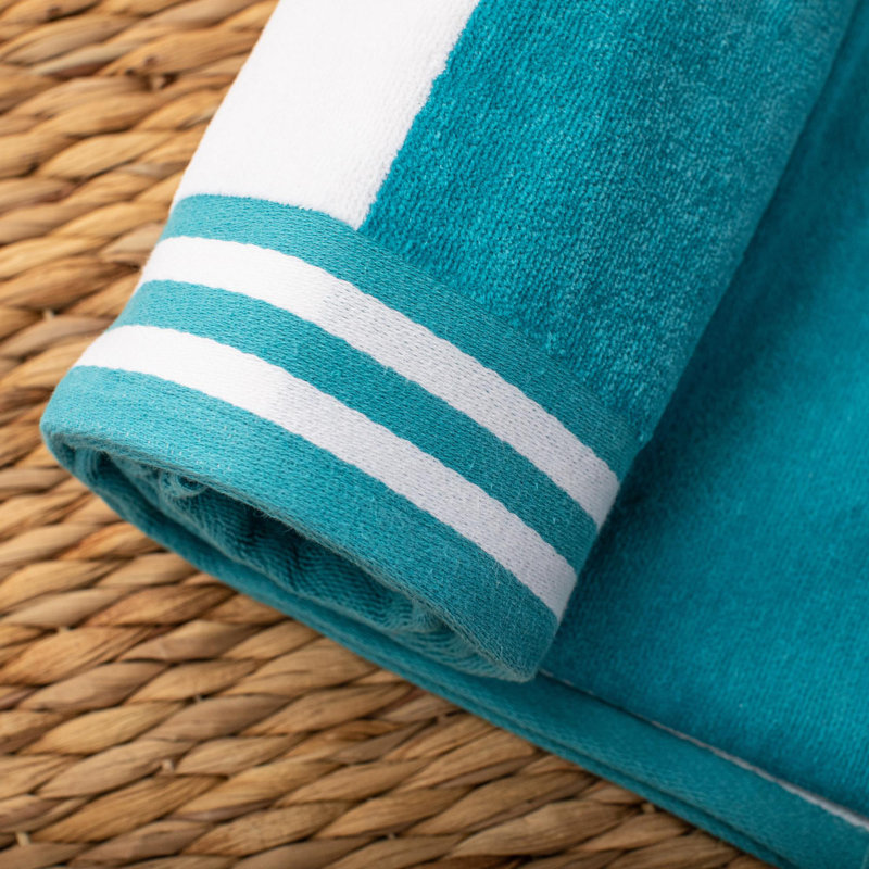 Serviettes de plage surdimensionnées en coton à rayures Calheta, Turquoise, 6
