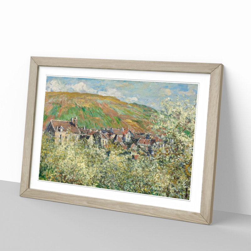 Flowering Plum Trees by Claude Monet - Picture Frame Painting, 48cm H x 65cm W x 2cm D, Oak Framed