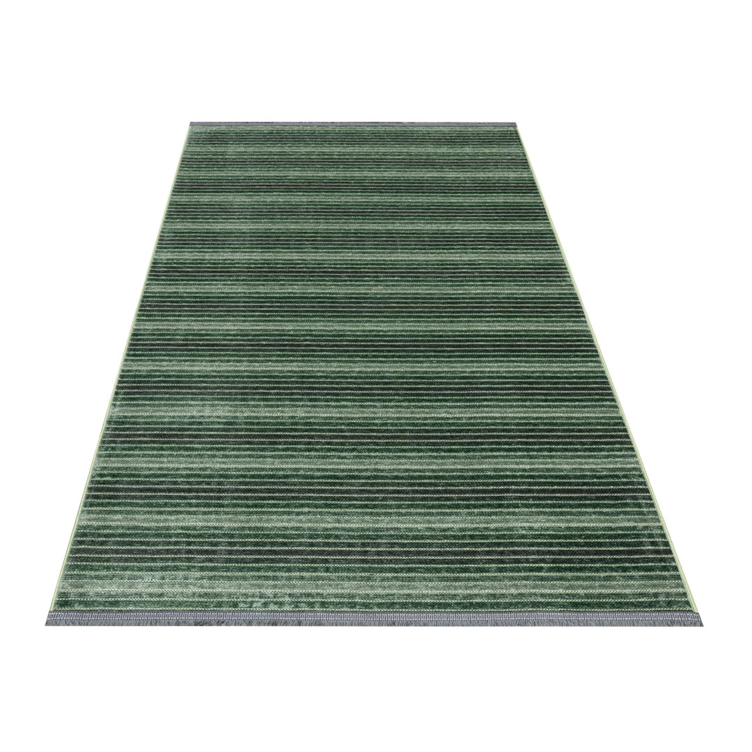 Princetta Green Striped Cotton Machine Made Area Rug