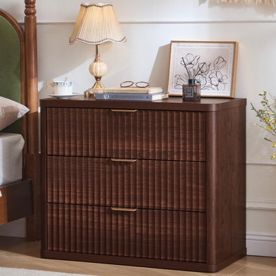 31.5" Wide Fluted Nightstand for Large Spaces, Oversized Extra 3 Drawers Night Stand, Wood Bedside Table,Tall Bed Side End Tables, Modern Chest of Drawers Dressers for Bedroom