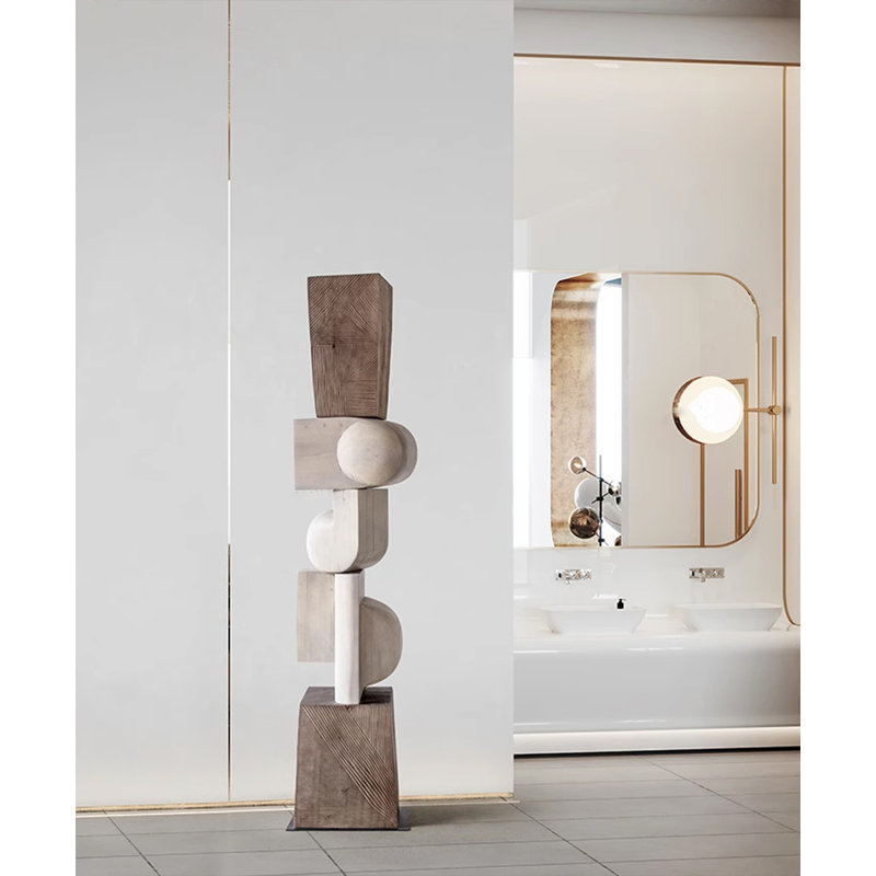 Ornement de plancher abstrait en bois sculpté