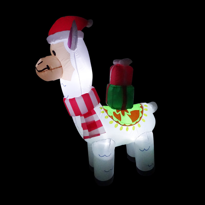 Lama gonflable avec chapeau de père Noël, cadeaux et lumières DEL