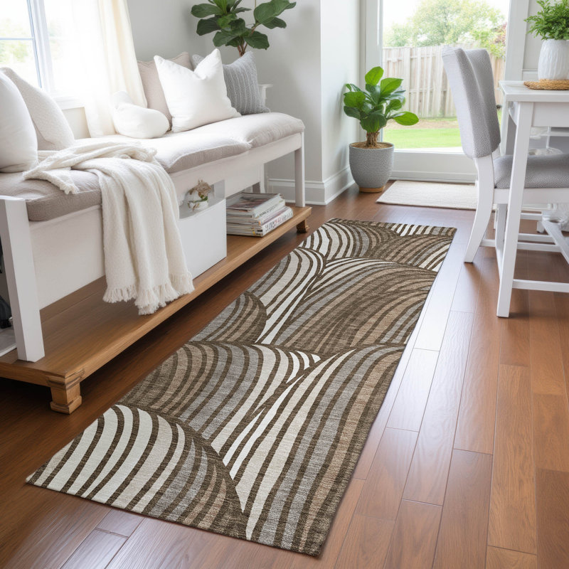 Machine Washable Indoor/Outdoor Chantille ACN2546 Mid-Century Modern Rug, Runner 2'3" x 7'6", Chocolate