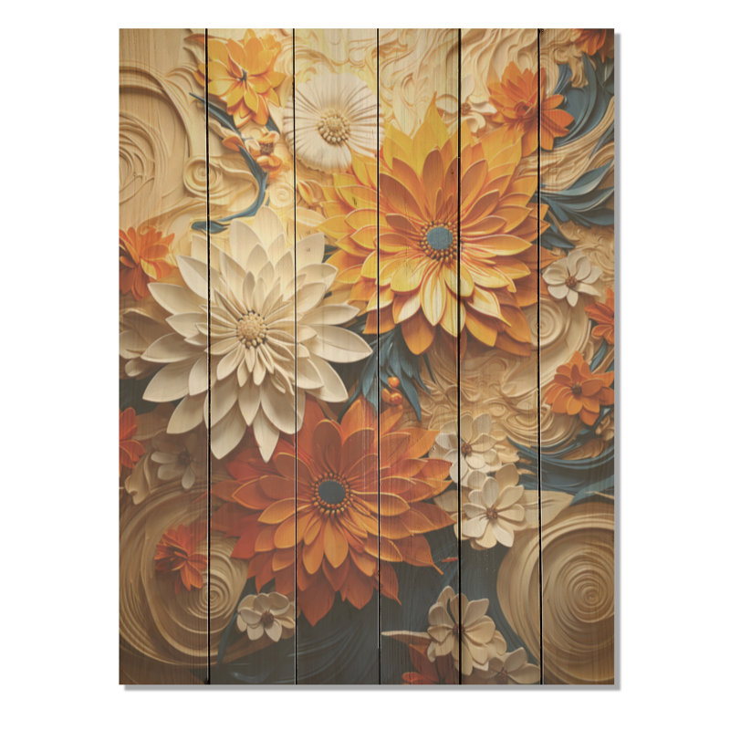 Radiant Reverie Botanical - Art mural abstrait en bois botanique sur bois de pin naturel, H 32 po x l 24 po