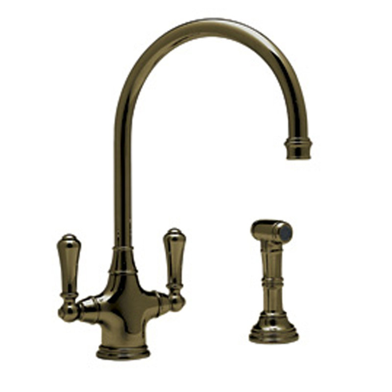 Georgian Era Two Handle Kitchen Faucet with Side Spray, English Bronze