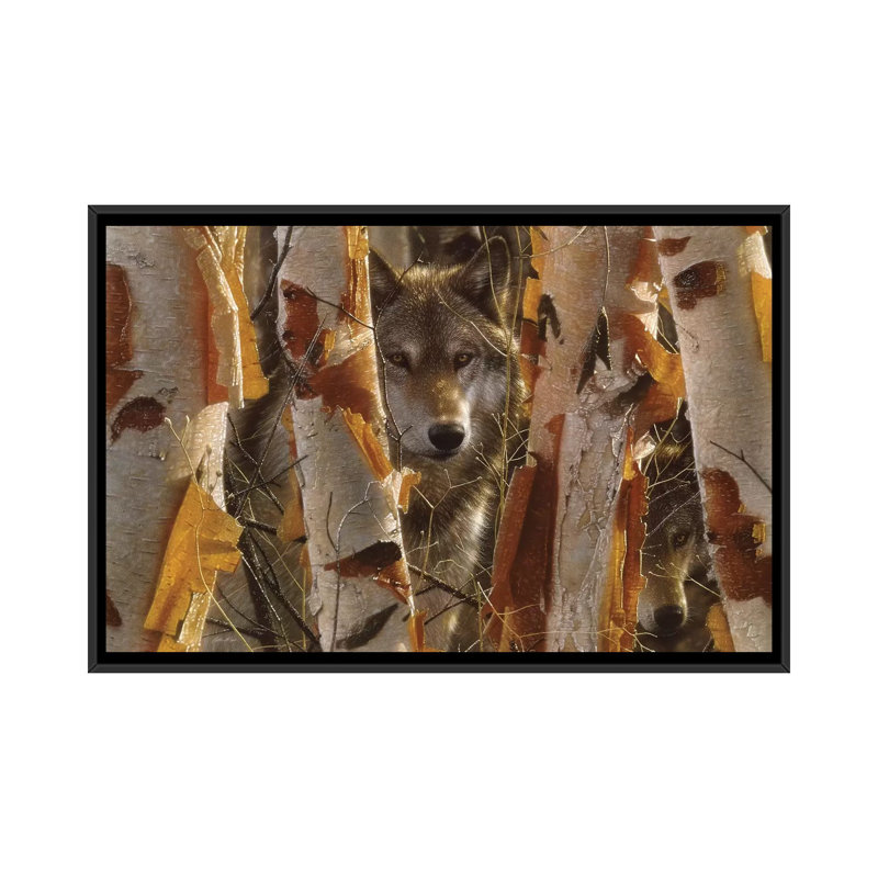 Gardien loup, horizontal, H 32 po x l 48 po x P 1,5 po, Toile avec cadre noir, Pas de tapis