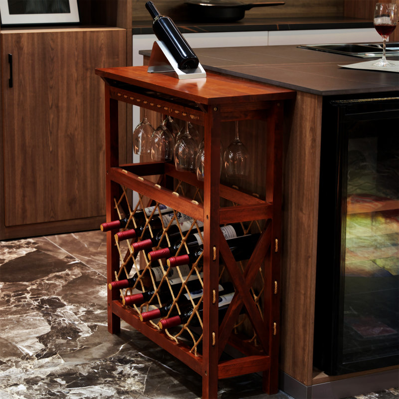 Sauget 32 Bottle Floor Wine Bottle & Glass Rack Brown