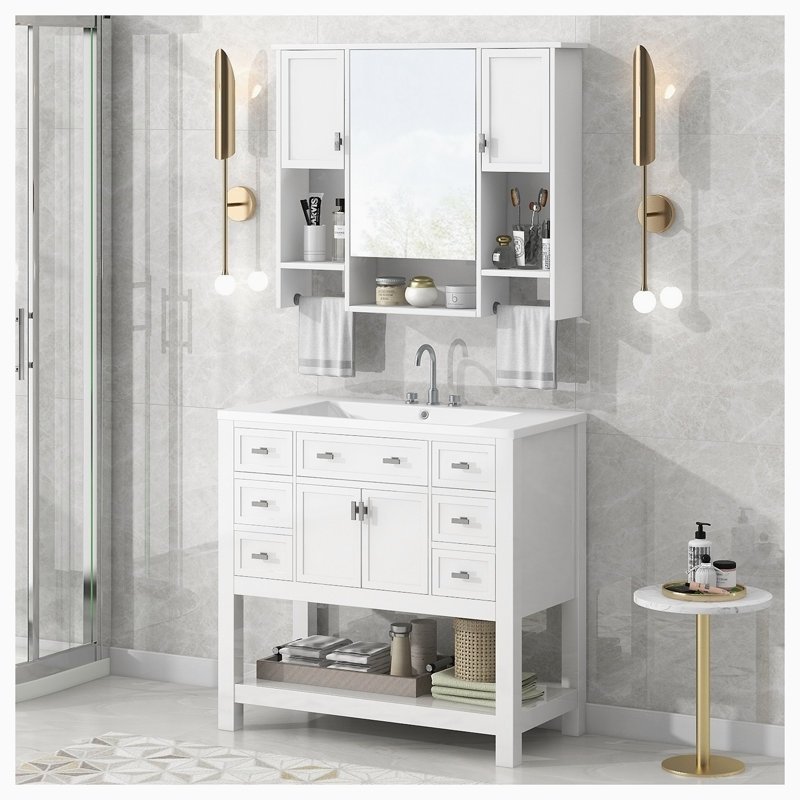 1 meuble-lavabo simple avec comptoir Lazos, Blanc
