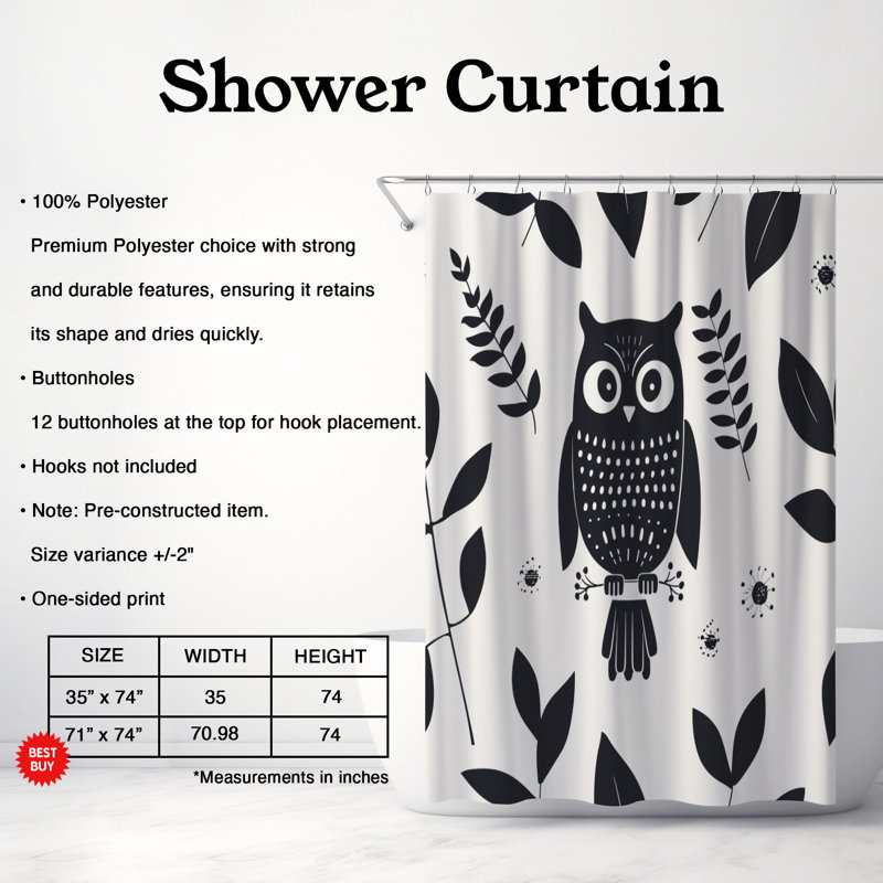 Fall Owl Art - rideau de douche standard 1 pièce, H 74 po x l 71 po