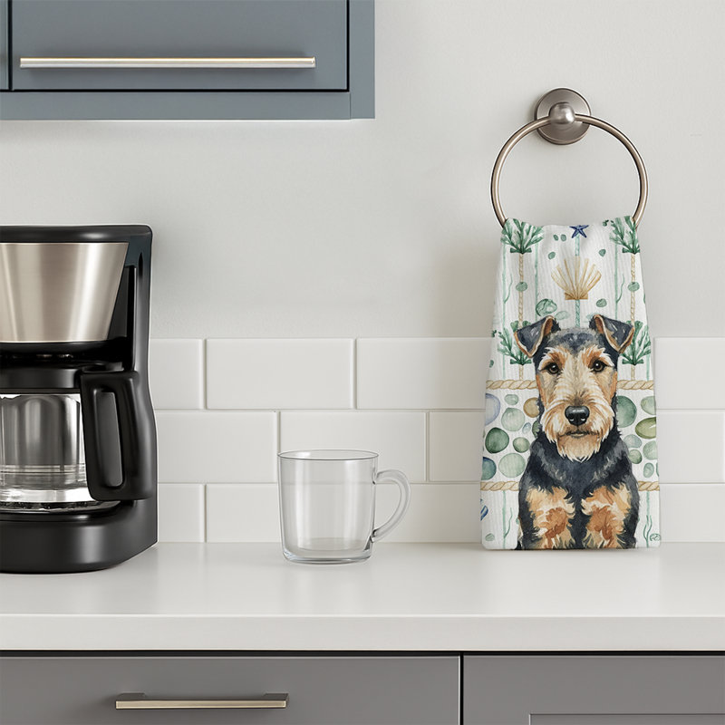 Welsh Terrier Coastal Sea Glass Kitchen Towel, Welsh Terrier