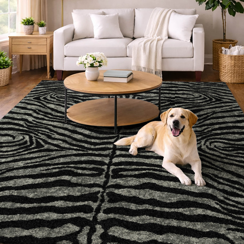 Premium Machine Washable Dream Shag Zebra Rug, Shadow, 5' x 7'6"