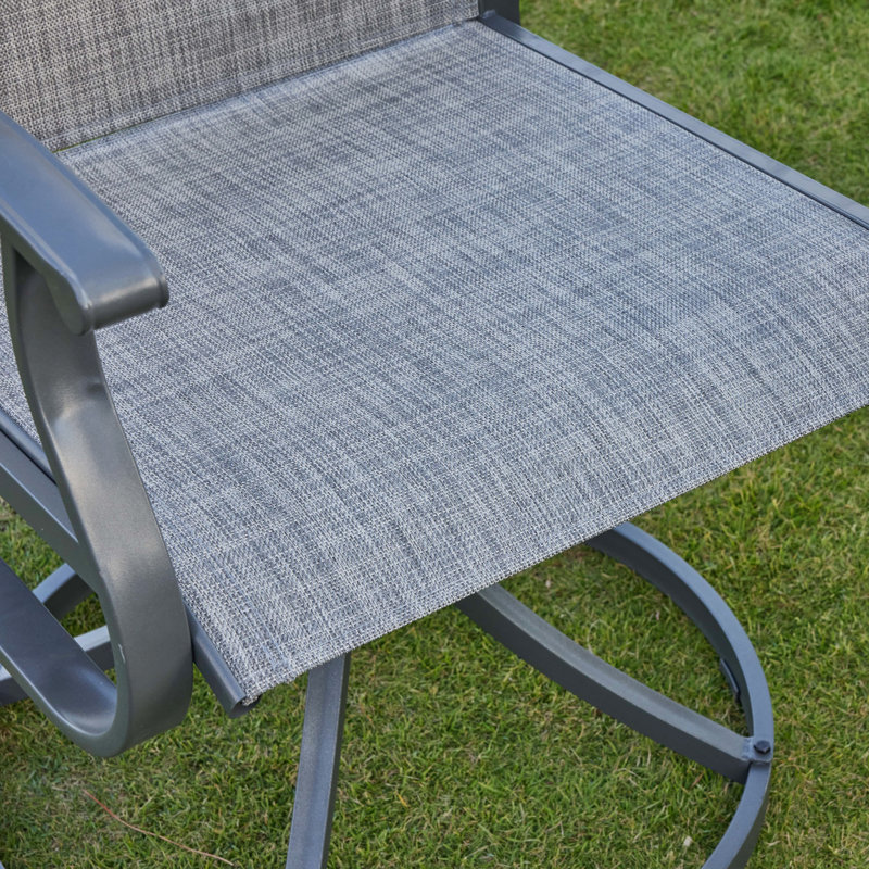 Ensemble repas pour 4 personnes avec table ronde en métal et 4 chaises pivotantes en textilène, Gris / Gris