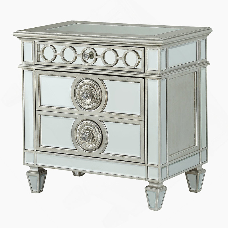 Table de chevet avec miroir Varian, Argent argent