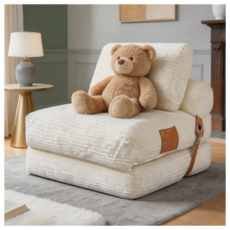Fauteuil à billes, canapé-lit pliant Lazy, White Flannelette