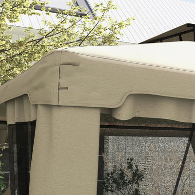 Pavillon de jardin de 9,6 pi x 11,6 po Outsunny, abri de jardin avec toit à 2 niveaux et filet, structure en acier pour le jardin, la pelouse, la cour et la terrasse, taupe