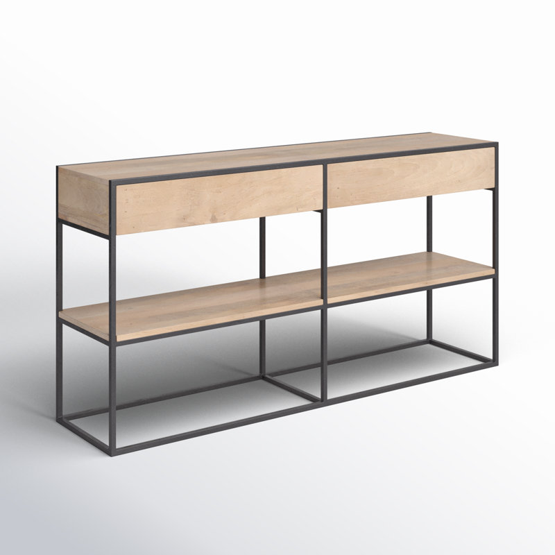 Ophelia 63'' Solid Wood Top Console Table, Beige, Black