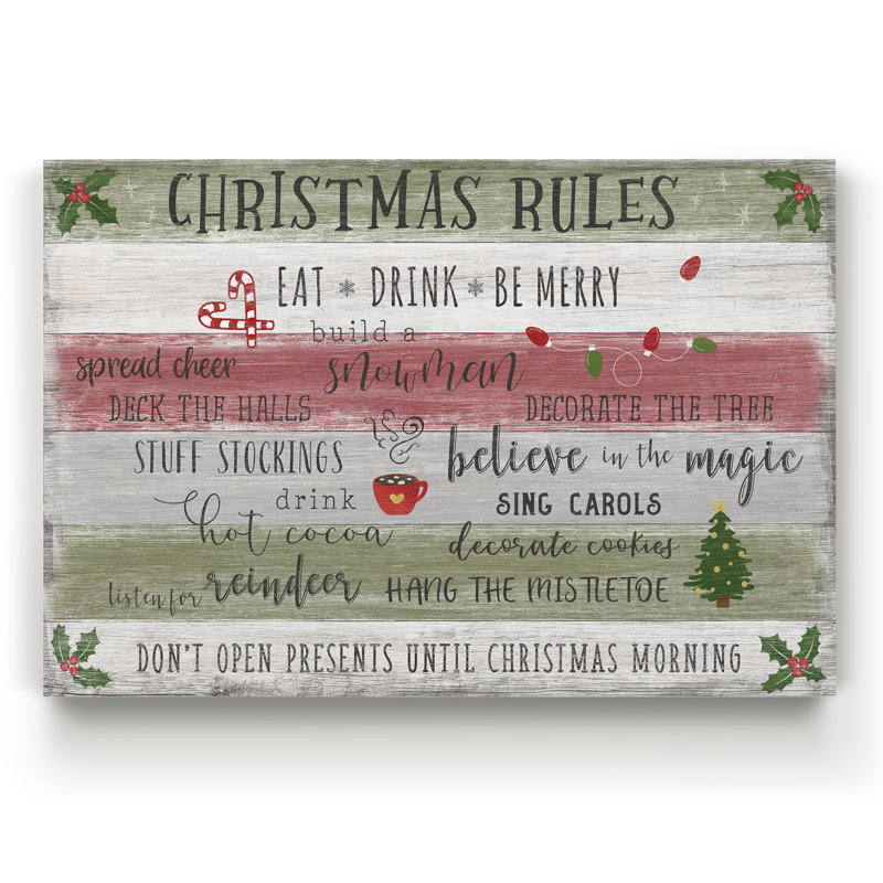 «Christmas Rules» par Parvez Taj - reproduction d'art textuel sur toile tendue, H 32 po x l 24 po x P 1 po