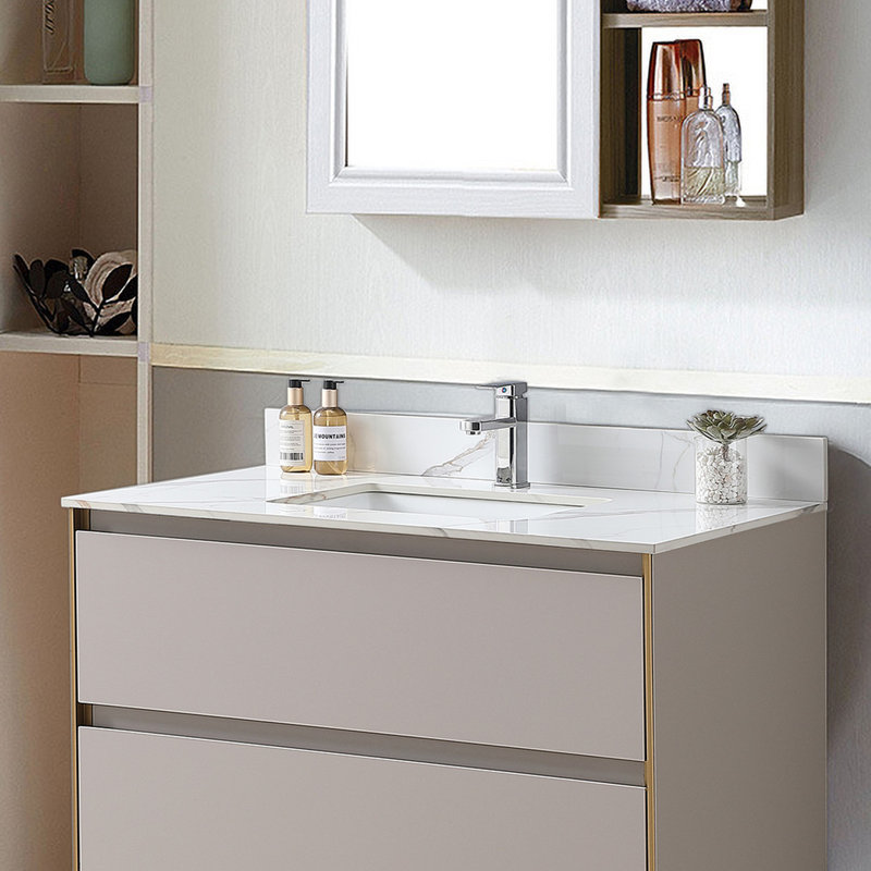 43 in. White Engineered Stone Composite Vanity Top with Rectangular Single Sink
