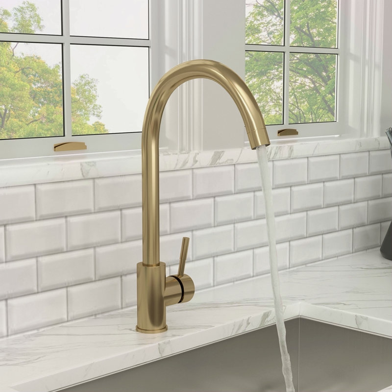 Kitchen Sink Faucet With Single Handles, Gold
