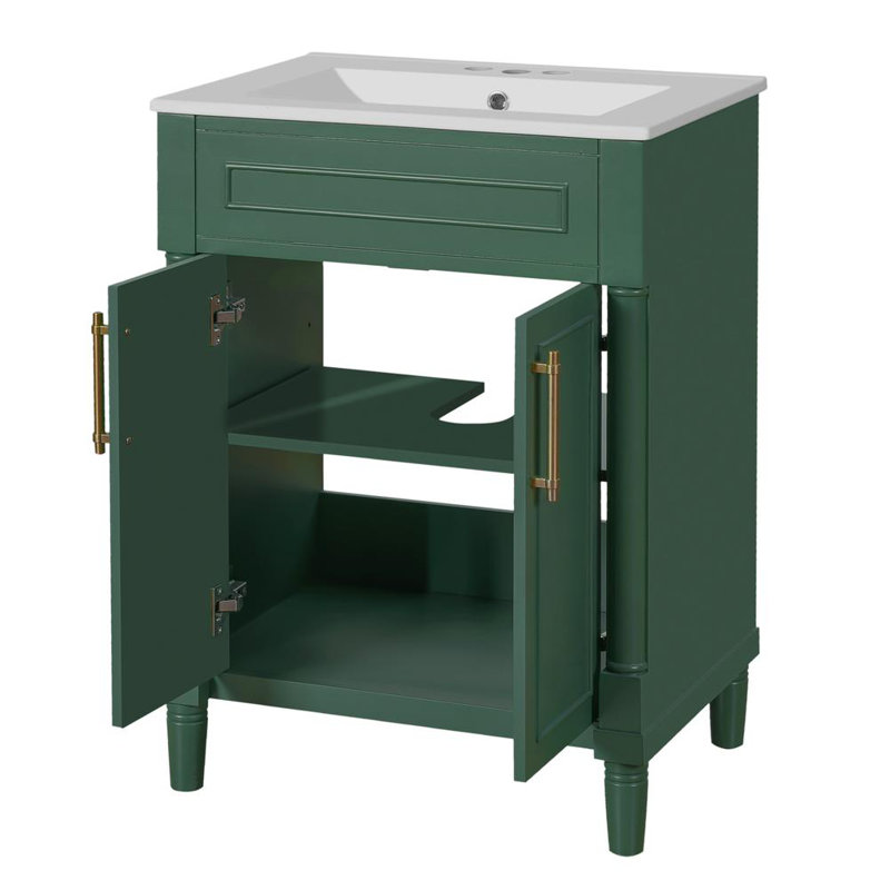 Meuble-lavabo 24 po avec lavabo en céramique intégré, Vert