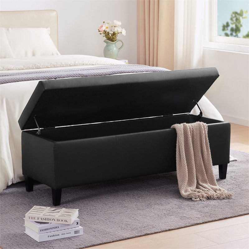 Banc de rangement rembourré en similicuir de 50,3 po Asdrubale, Noir