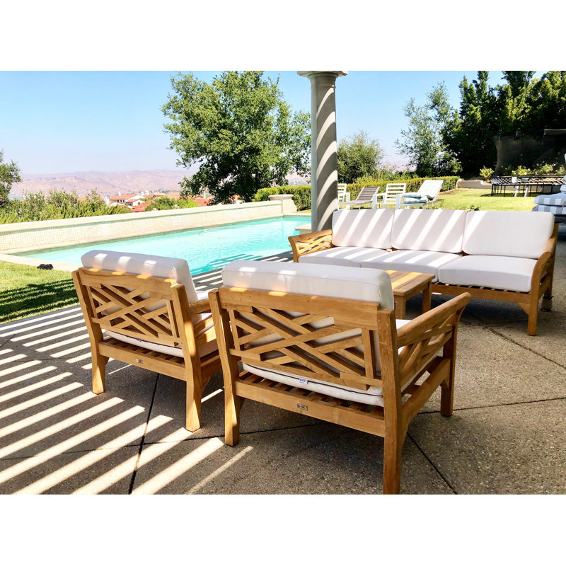 Fauteuil club en teck avec coussins Sunbrella