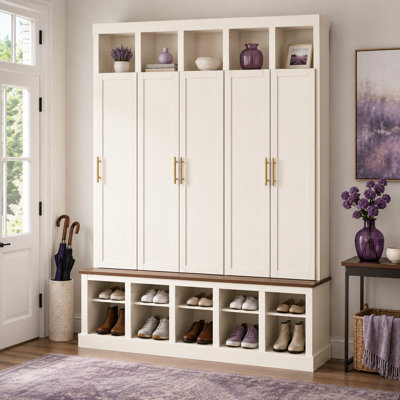 Lattimore Entryway Organizer Cabinet with Hat Cubbies Hanging Storage and Shoe Racks