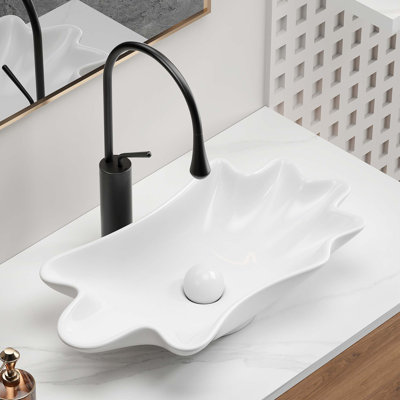 Bathroom Vessel Sink Shell Shape 24In*13In Above Counter Bathroom Vanity Sink Bowl No Darin